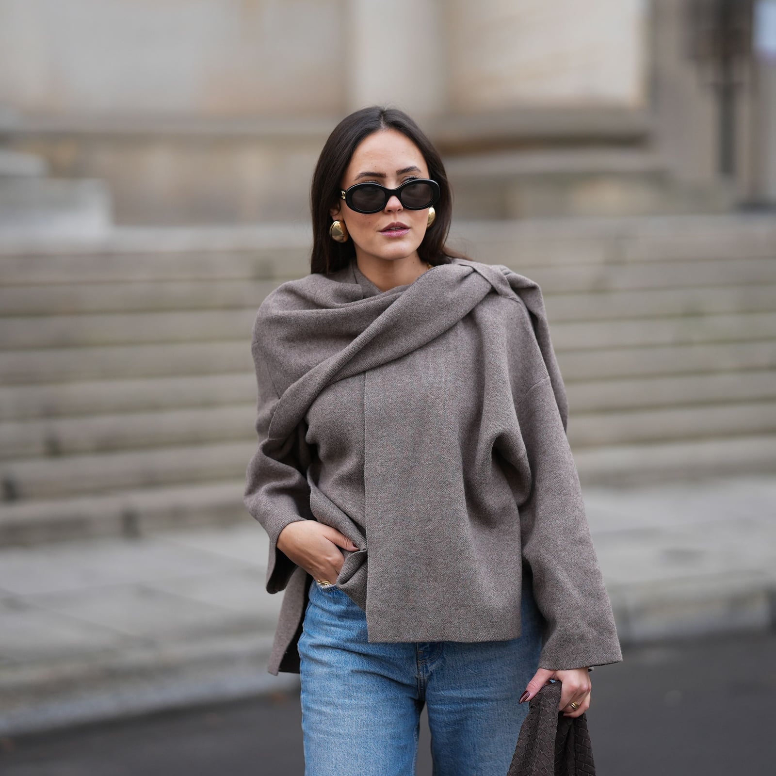 Brown Faux Fur Coat With Wide Leg Jeans, Black Pointed-Toe Heels — Cute Winter Outfits for Women