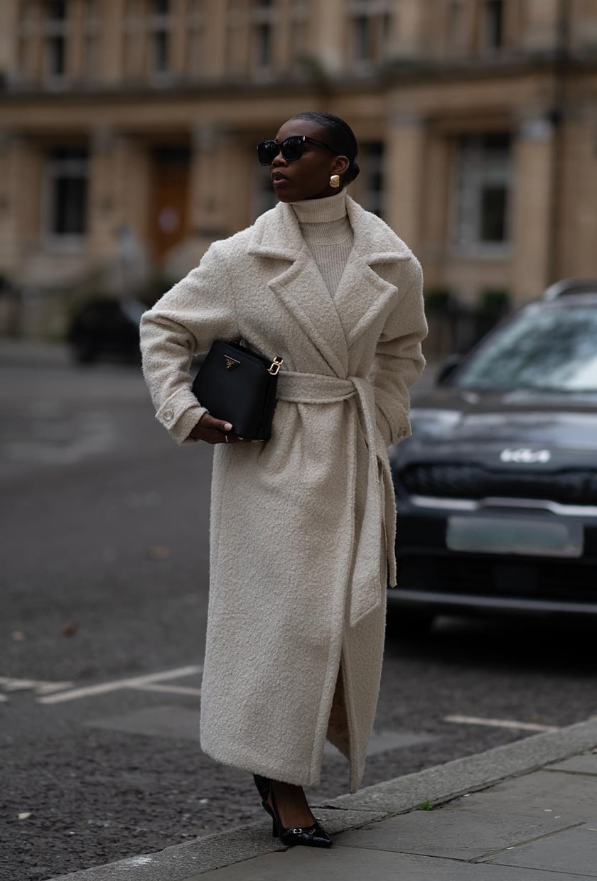 Belted Bouclé Wool Coat With Neutral Tones — Cute Winter Outfits for Women