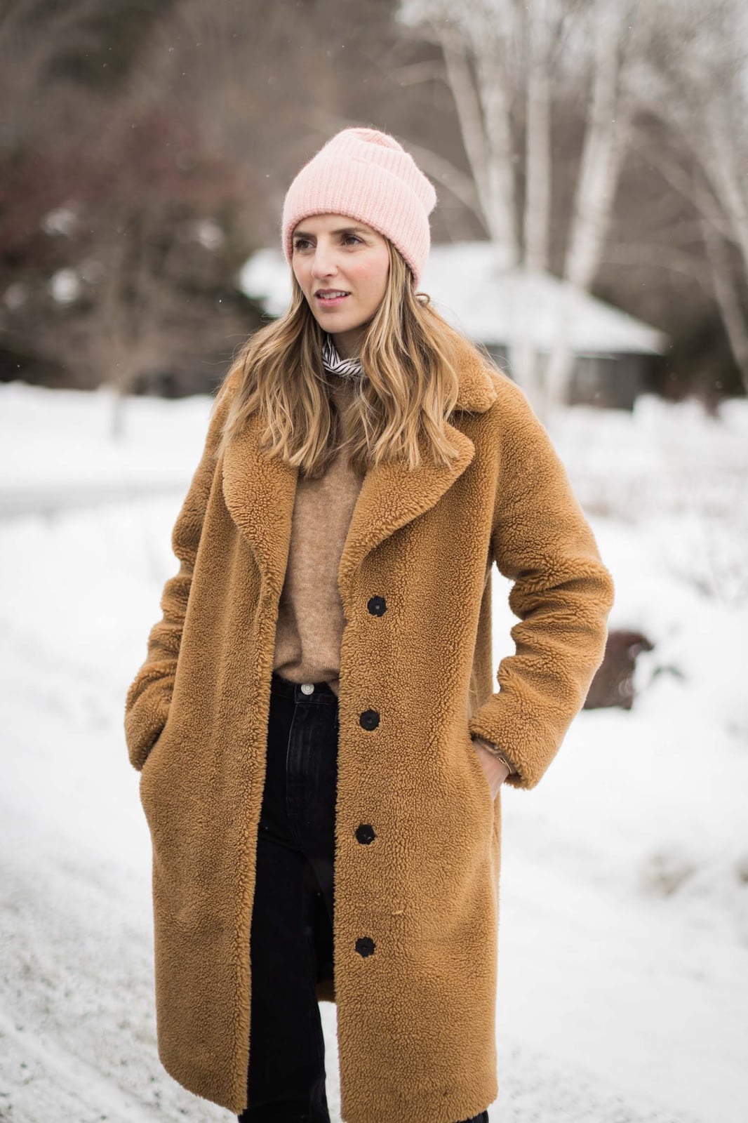Long Teddy Coat With Slim Fit Trousers — Cute Winter Outfits for Women
