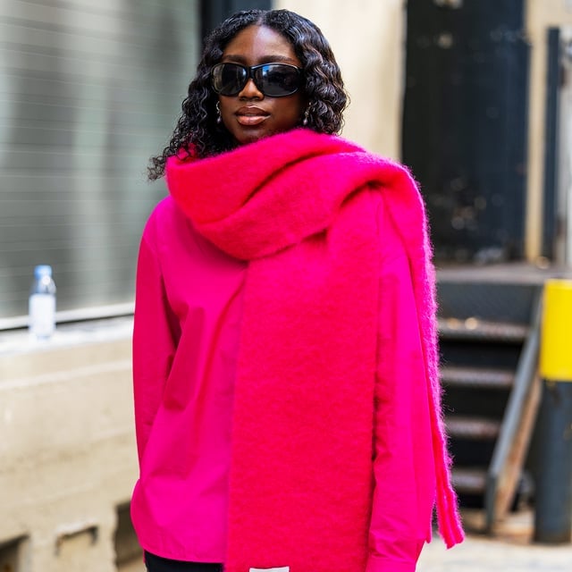 Bright Pink Button-Down With Chunky Scarf — Cute Winter Outfits for Women