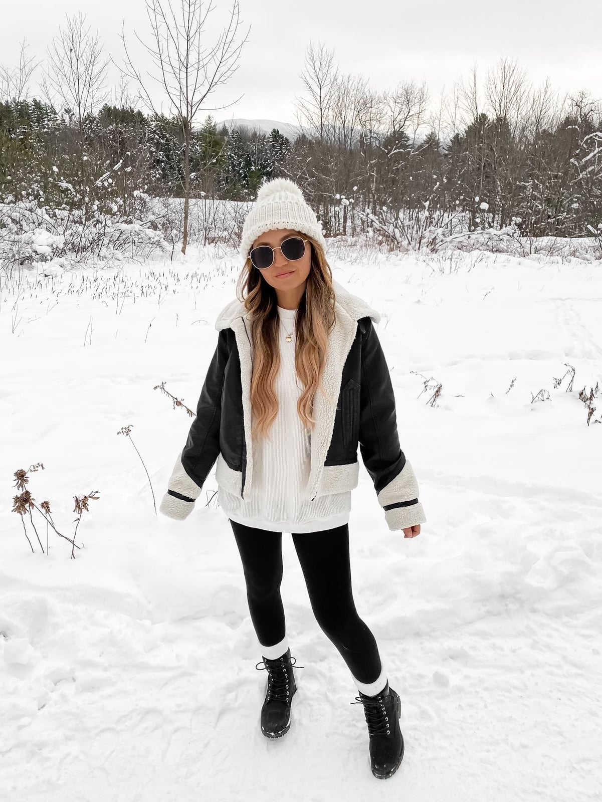 Beige Faux Fur Jacket With Wide Leg Jeans, Pointed Toe Boots — Cute Winter Outfits for Women