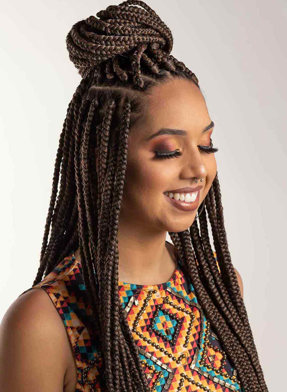 Medium Brown Braids Half-Up Top Knot — Dance Hair