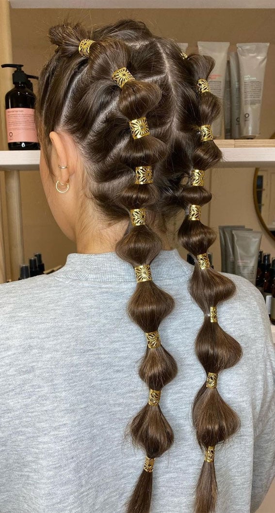 Bubble Braids With Gold Cuffs Bubble Braids With Gold Cuffs — Dance Hairstyles