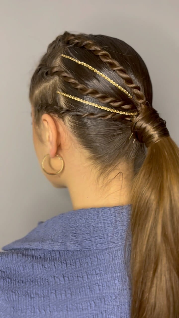 Braided Ponytail With Decorative Pins Braided Ponytail With Decorative Pins — Dance Hairstyles