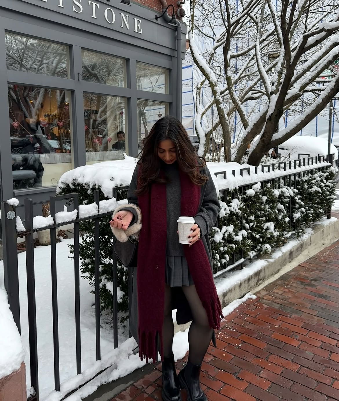 Dark Academia Winter Look with Pleated Skirt