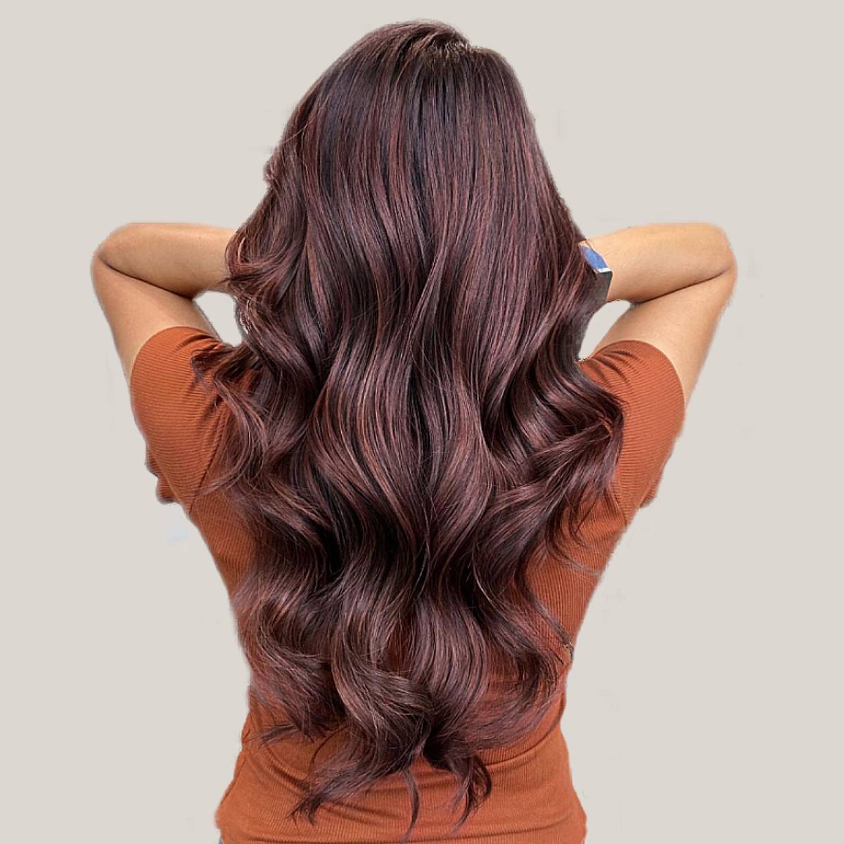 Mid-Back Reddish-Brown Auburn With Layers Mid-Back Reddish-Brown Auburn With Layers — Dark Auburn Hair
