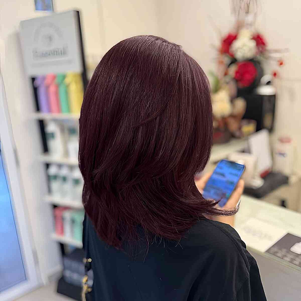 Collarbone Layered Dark Auburn Lob Collarbone Layered Dark Auburn Lob — Dark Auburn Hair