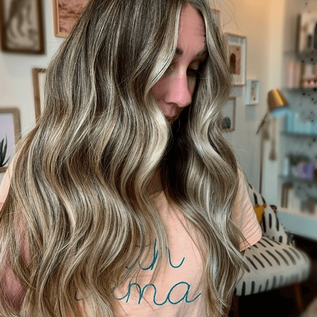 Mid-Back Dark Blonde With Curtain Bangs And Root Shadow Mid-Back Dark Blonde With Curtain Bangs And Root Shadow — Dark Blonde Hair