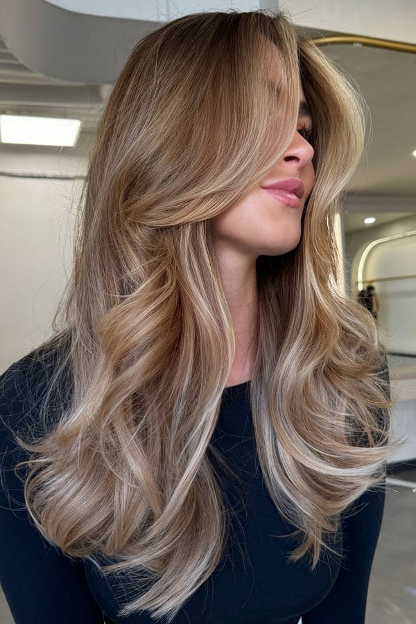 Smoky Golden Blonde Mid-Back With Face-Framing Smoky Golden Blonde Mid-Back With Face-Framing — Dark Blonde Hair