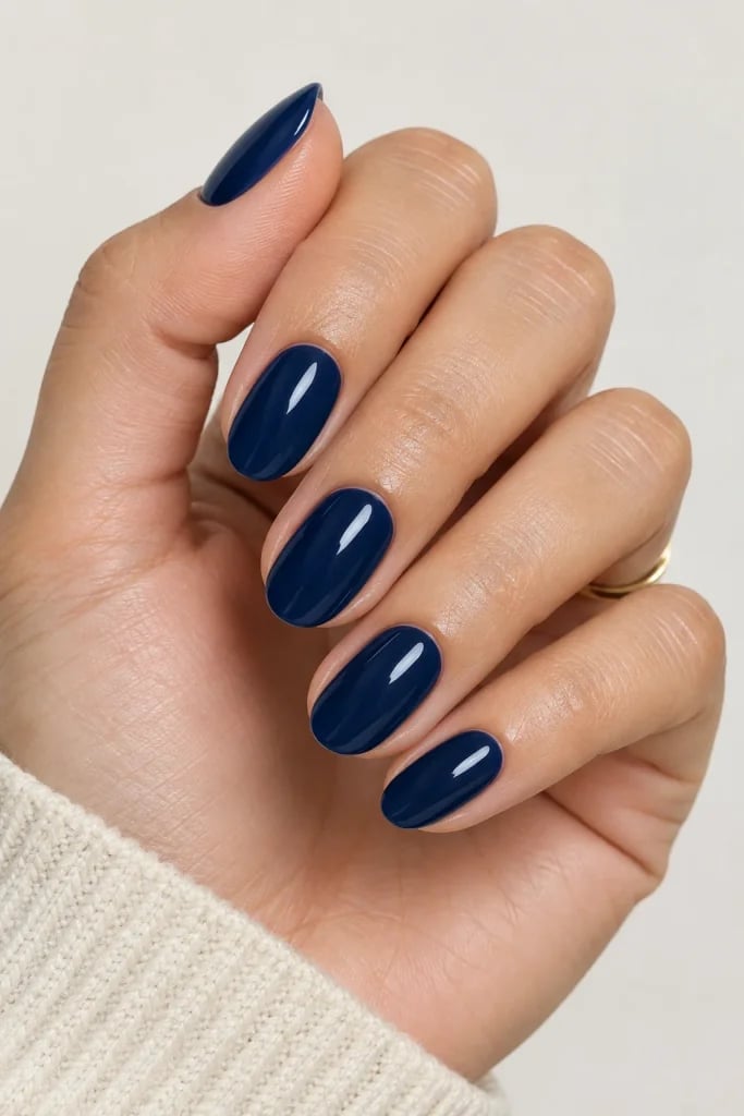 Deep Dark Blue Glossy Medium Oval Nails, Everyday Version Deep Dark Blue Glossy Medium Oval Nails, Everyday Version — Dark Blue Nails