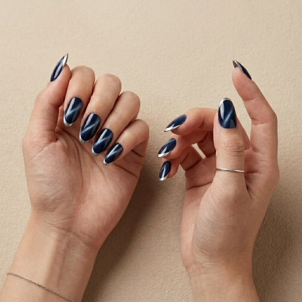 Deep Blue French Tip Medium Almond Nails Deep Blue French Tip Medium Almond Nails — Dark Blue Nails