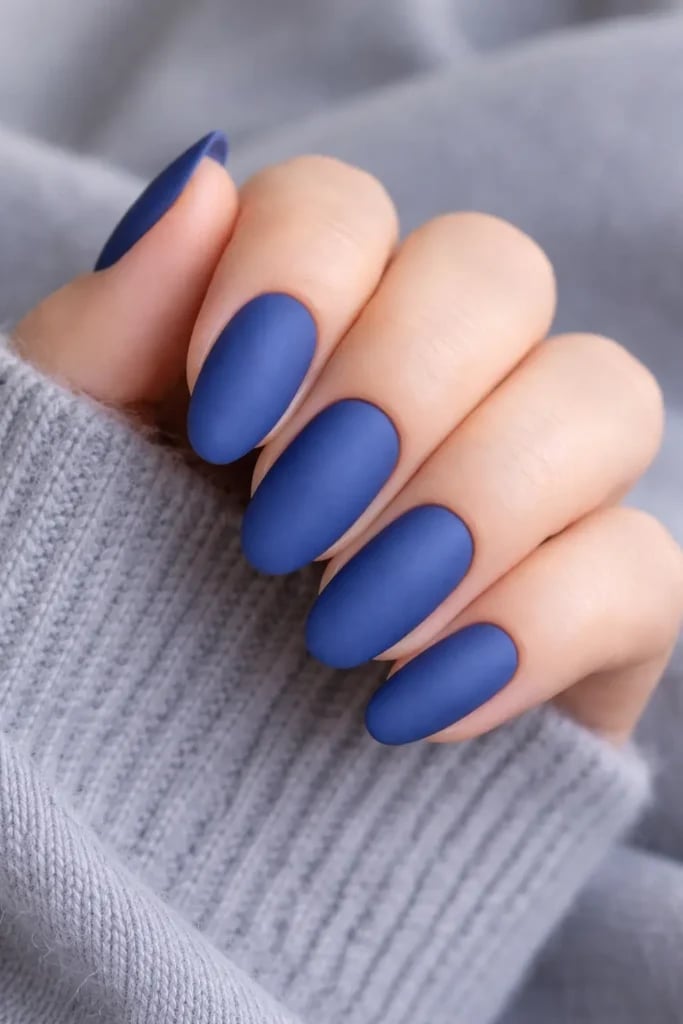 Matte Deep Blue Short Almond Nails With Solid Color Matte Deep Blue Short Almond Nails With Solid Color — Dark Blue Nails