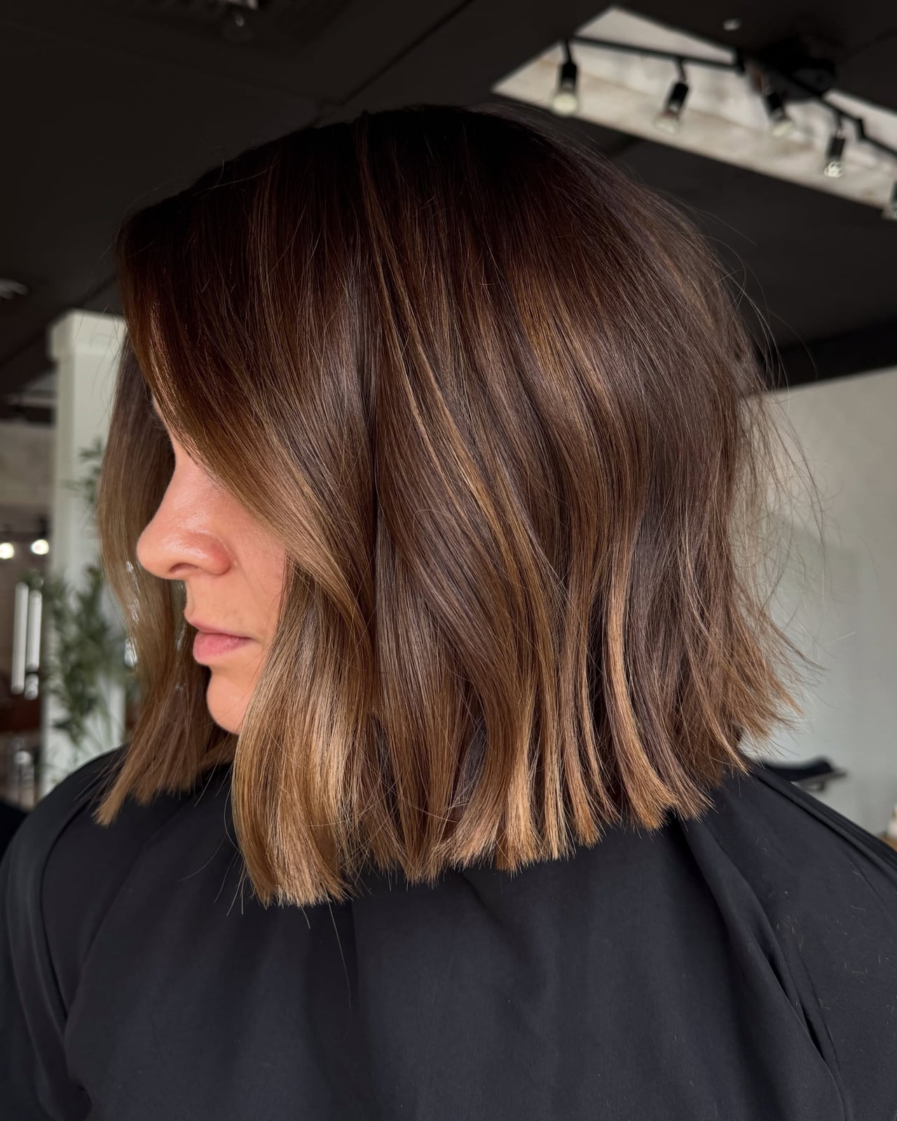 Chin Length Bob With Subtle Highlights, Straight Chin Length Bob With Subtle Highlights, Straight — Dark Brown Highlights