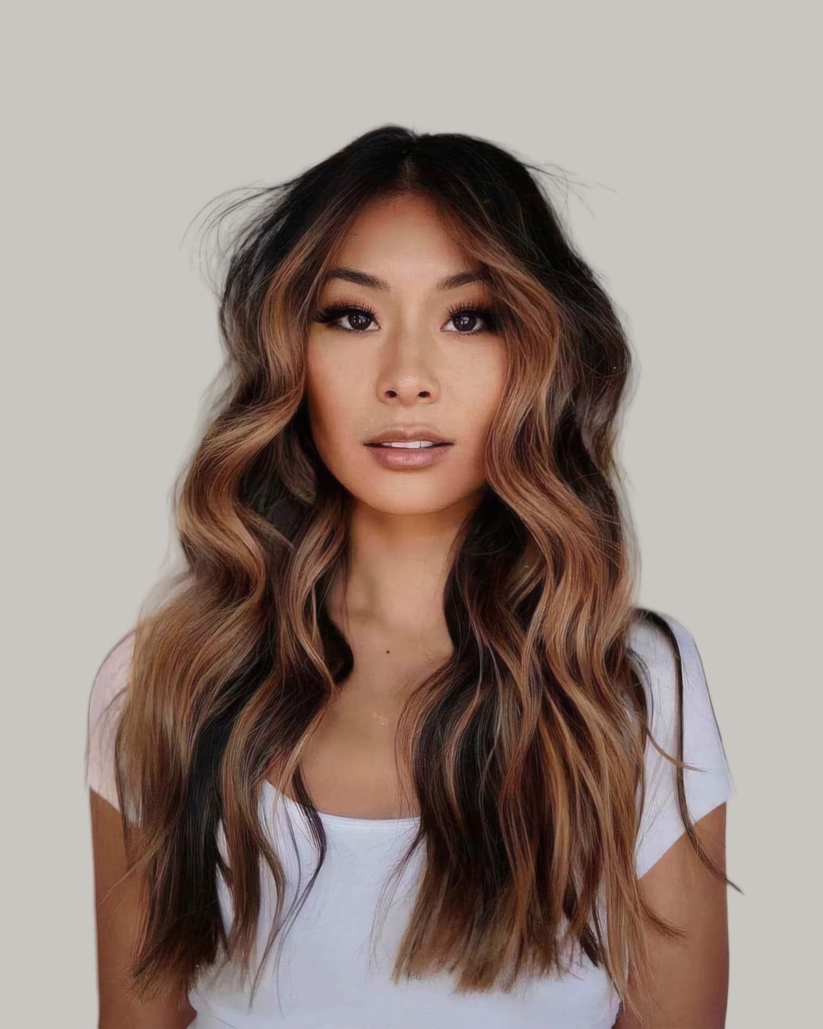 Mid-Back Waves With Dimensional Highlights Mid-Back Waves With Dimensional Highlights — Dark Brown Highlights