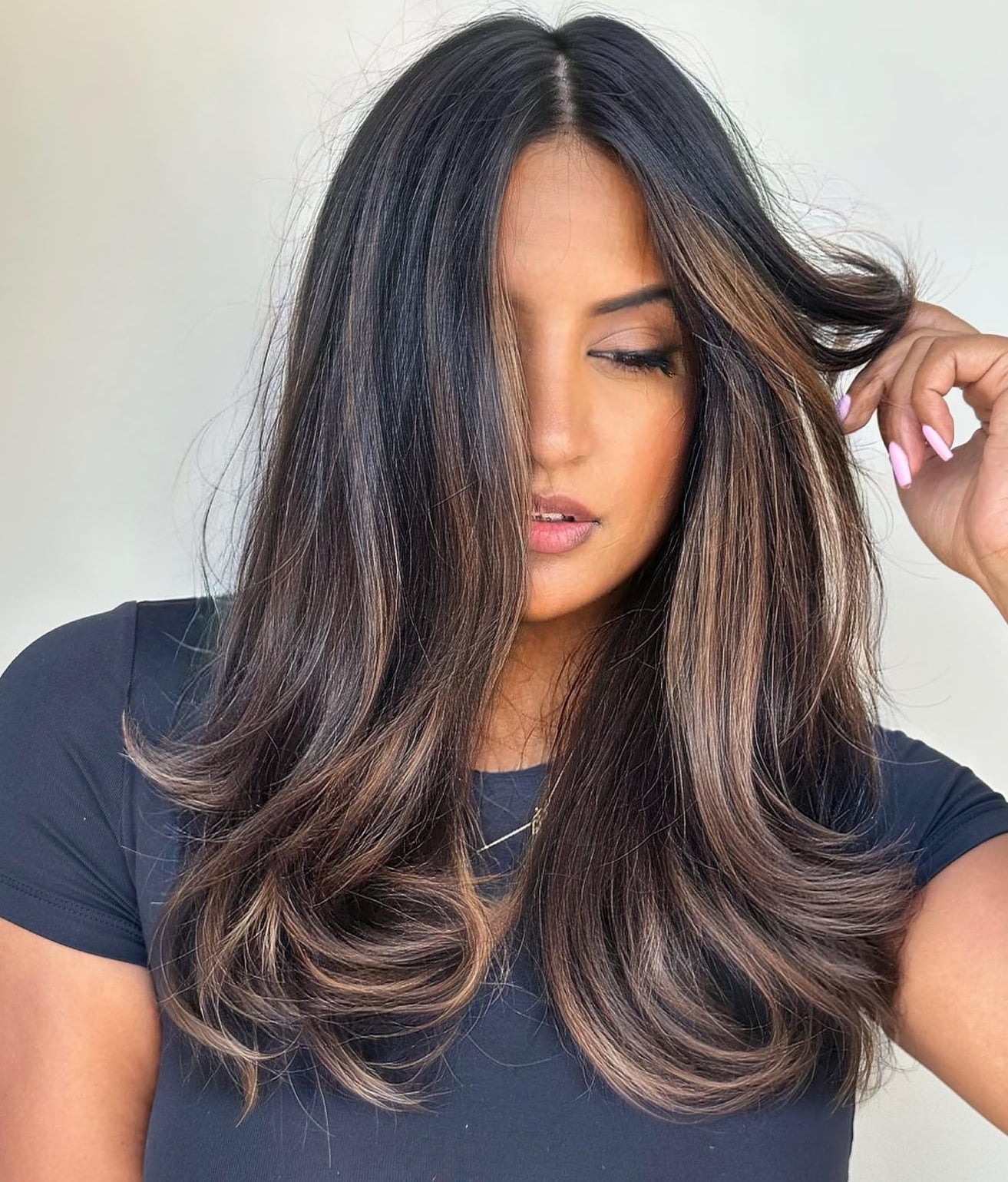 Mid-Back Length Hair With Lighter Brown Highlights Mid-Back Length Hair With Lighter Brown Highlights — Dark Brown Highlights
