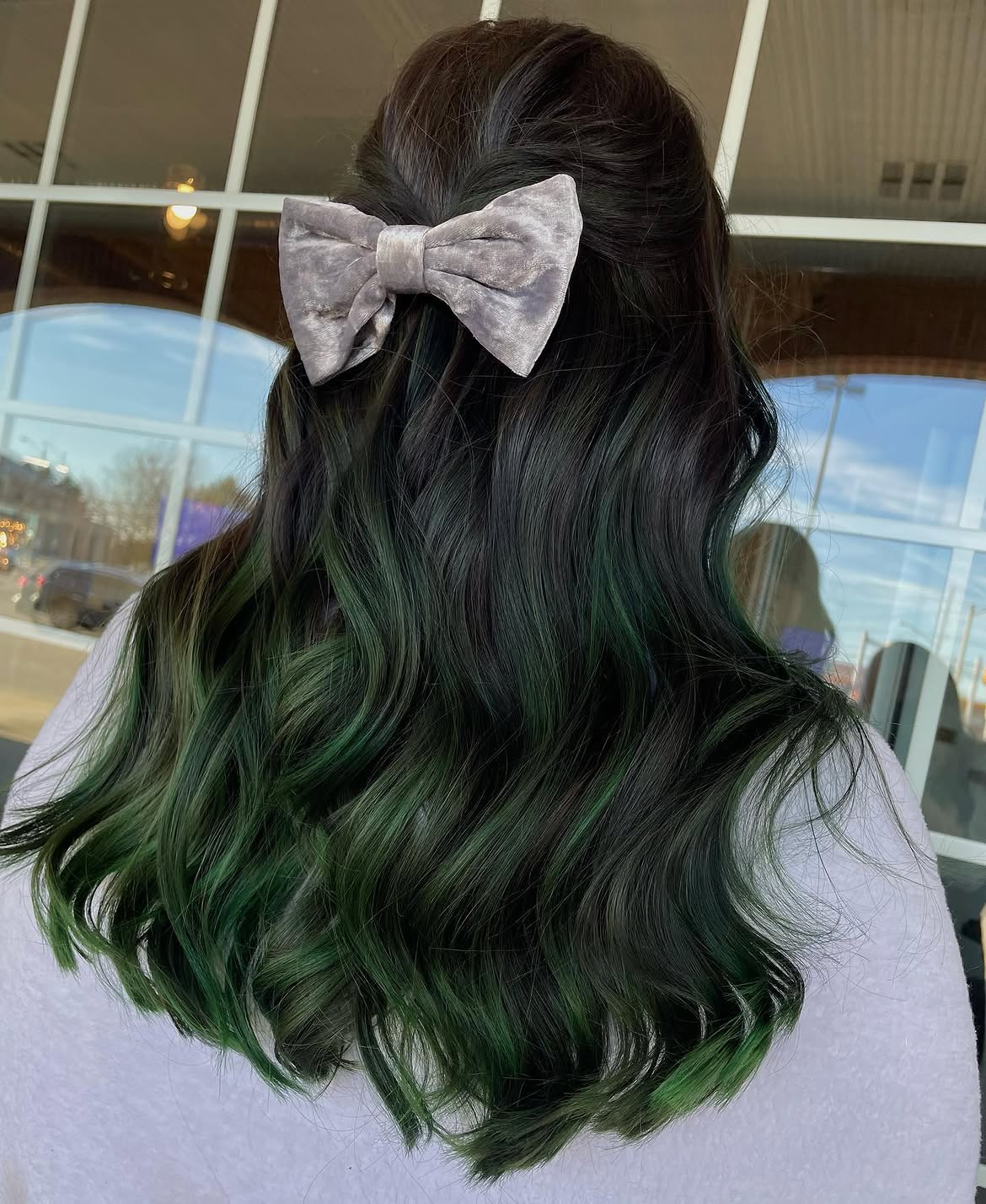 Dark Emerald Ombre With Velvet Bow Accent