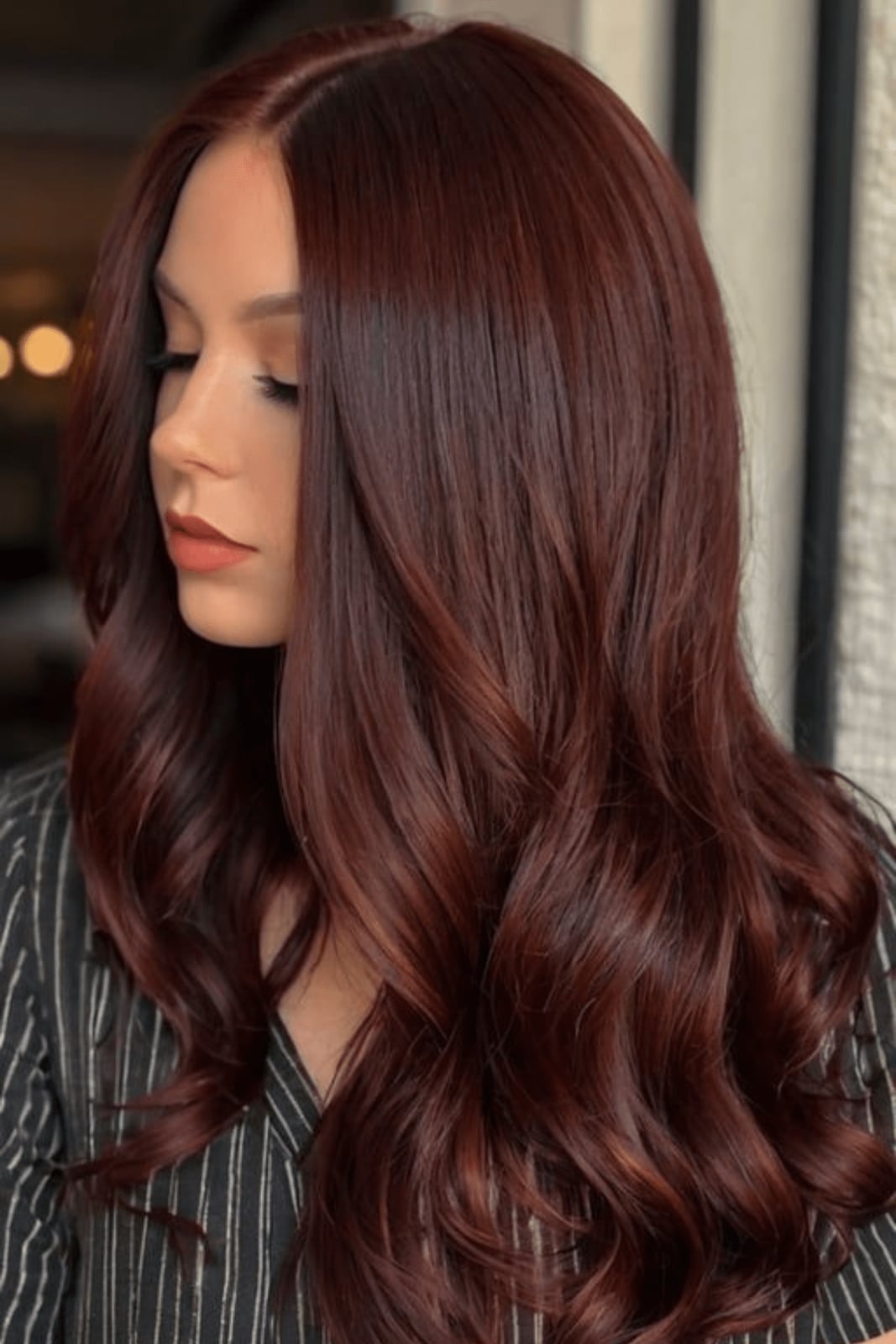 Collarbone Auburn With Lowlights Collarbone Auburn With Lowlights — Dark Hair Color