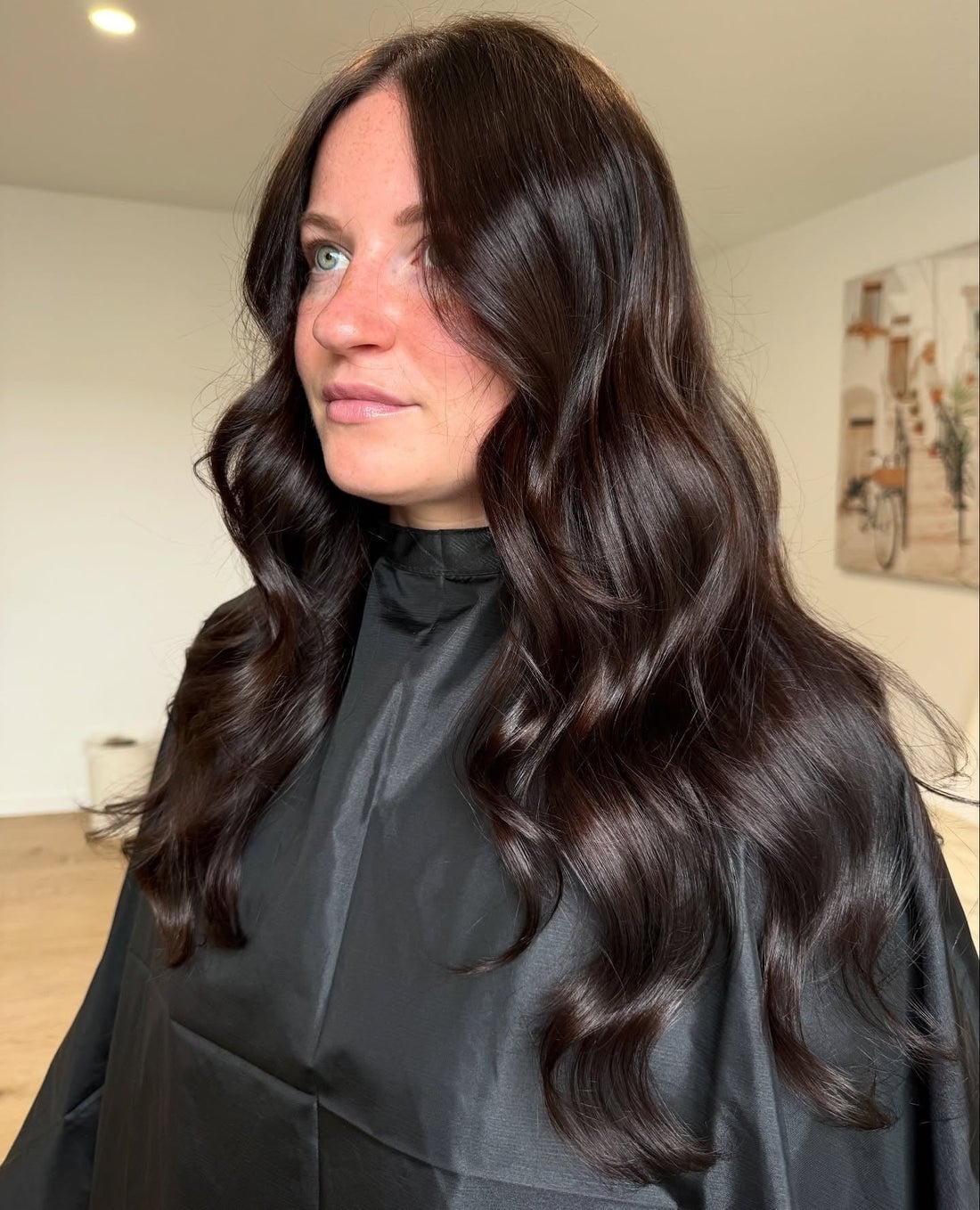 Mid-Back Dark Brown With Curtain Bangs, Close-Up Take Mid-Back Dark Brown With Curtain Bangs, Close-Up Take — Dark Hair Color