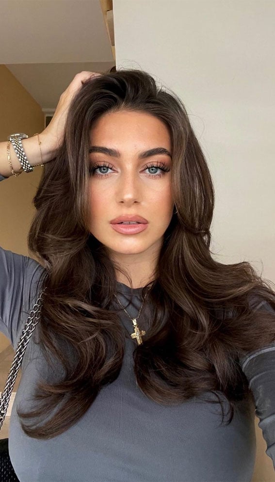 Collarbone Lob With Curtain Bangs Collarbone Lob With Curtain Bangs — Dark Hair Color