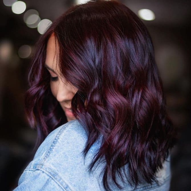 Collarbone Plum Brown With Red Undertones Collarbone Plum Brown With Red Undertones — Dark Hair Color