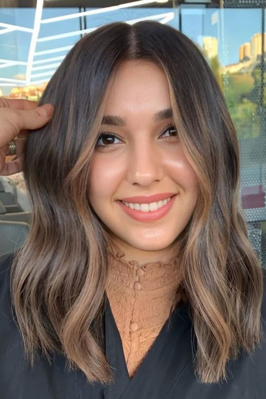 Collarbone Dark Brown With Lighter Balayage Collarbone Dark Brown With Lighter Balayage — Dark Hair Color