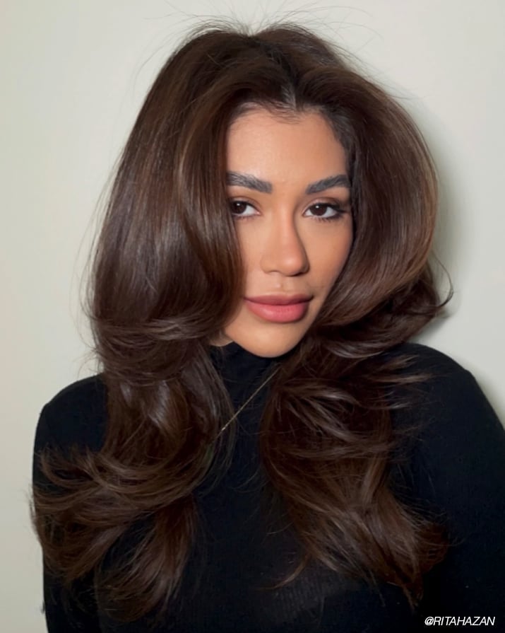 Collarbone Layers With Side Part Collarbone Layers With Side Part — Dark Hair Color