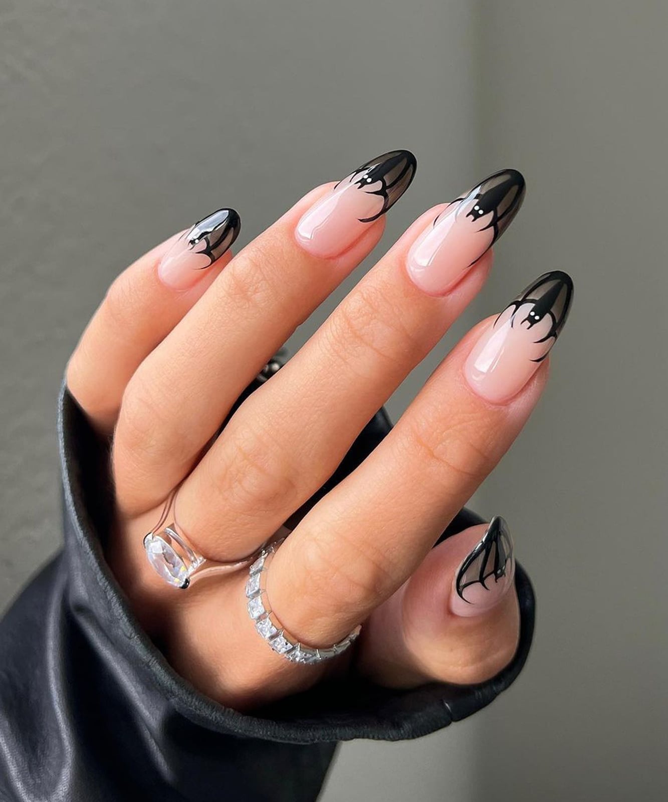Long Almond Halloween French Tip Nails — Dark Nails