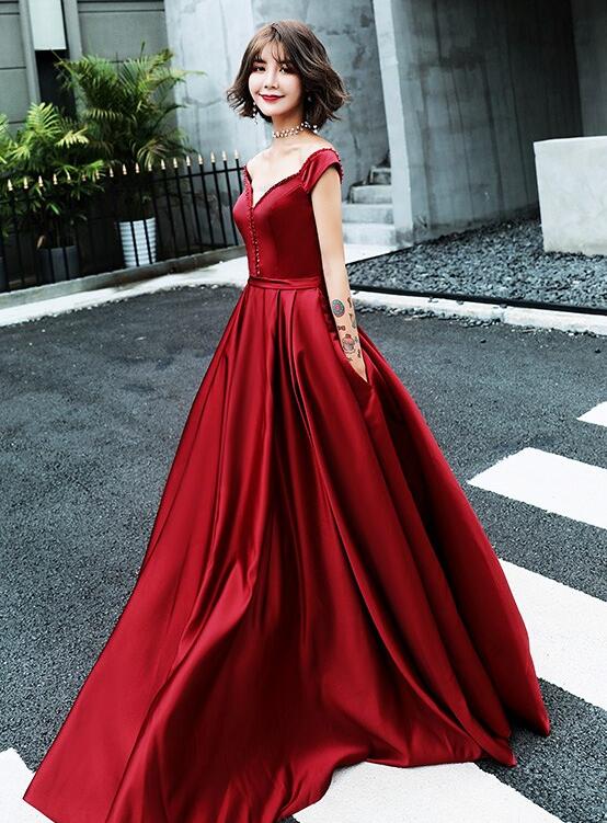 Dark Red Satin A-Line Gala Dress with Spaghetti Straps Dark Red Satin A-Line Gala Dress with Spaghetti Straps — Dark Red Dress
