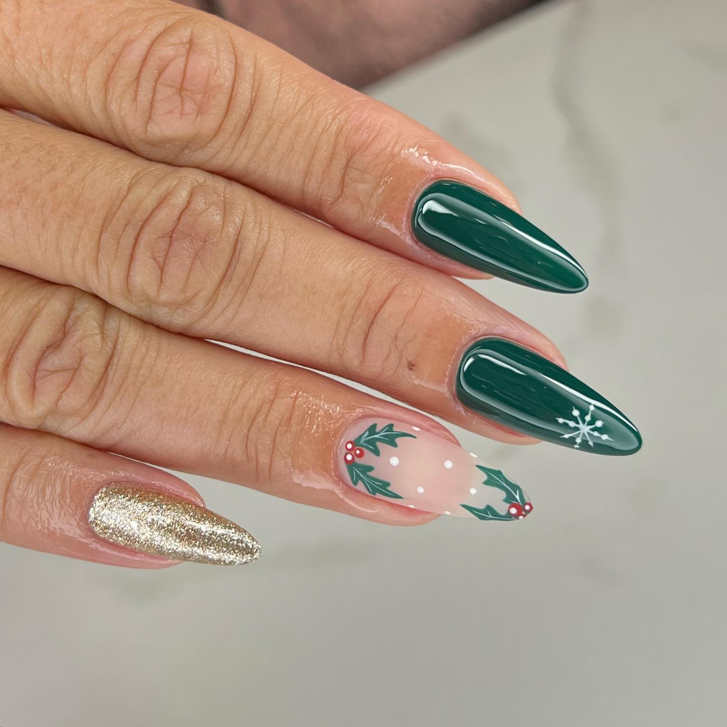 Deep Emerald Stiletto with Holly Accents