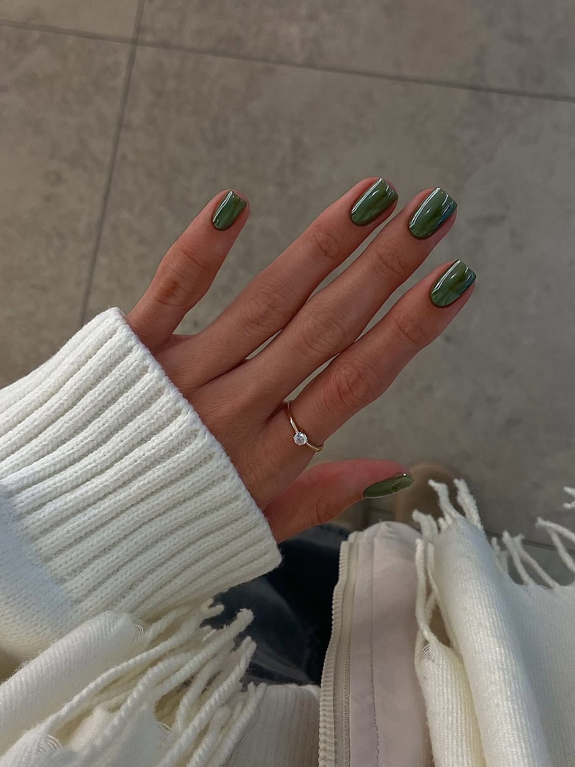 Deep Olive Green Glossy Square Nails