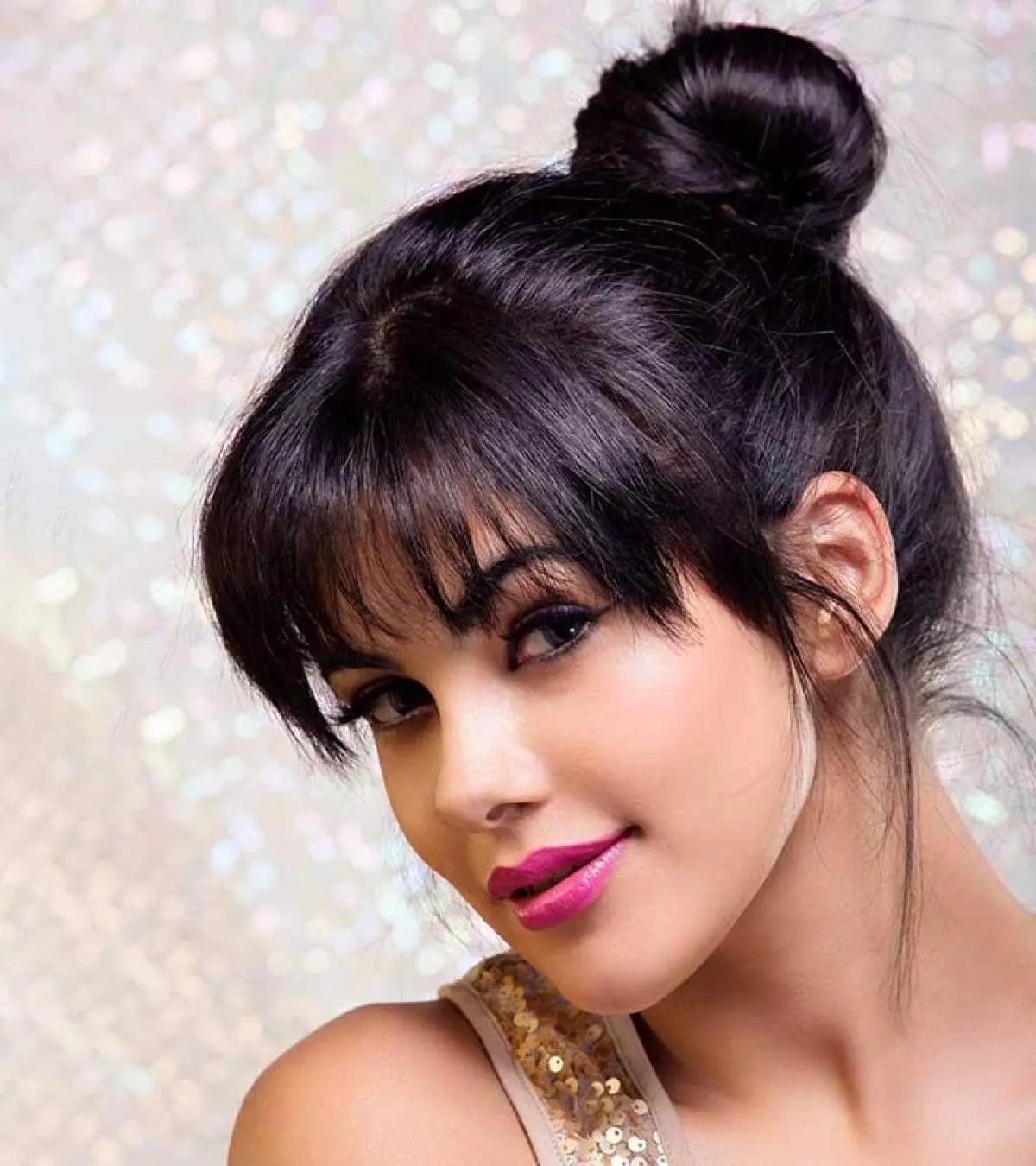 Long Black Hair With High Bun And Blunt Bangs — Different Hairstyles