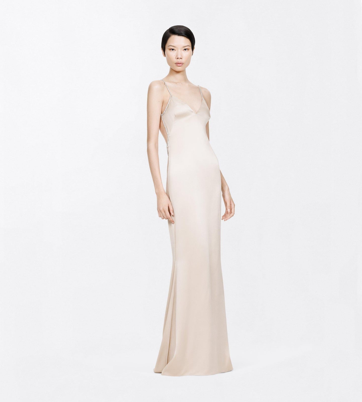 Champagne Satin Slip Dress with Open Back Champagne Satin Slip Dress with Open Back — Dinner Dress