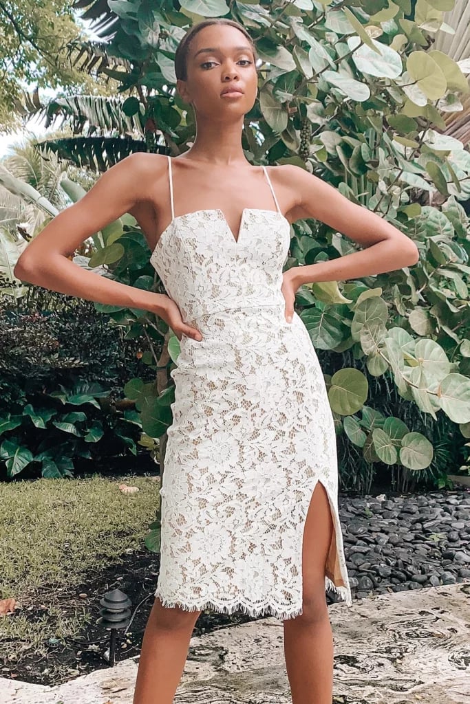 Ivory Lace Midi Dress with Bodycon Silhouette Ivory Lace Midi Dress with Bodycon Silhouette — Dinner Dress