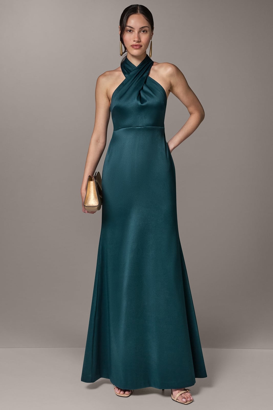 Dark Teal Satin Halter Maxi Dress Dark Teal Satin Halter Maxi Dress — Dinner Dress