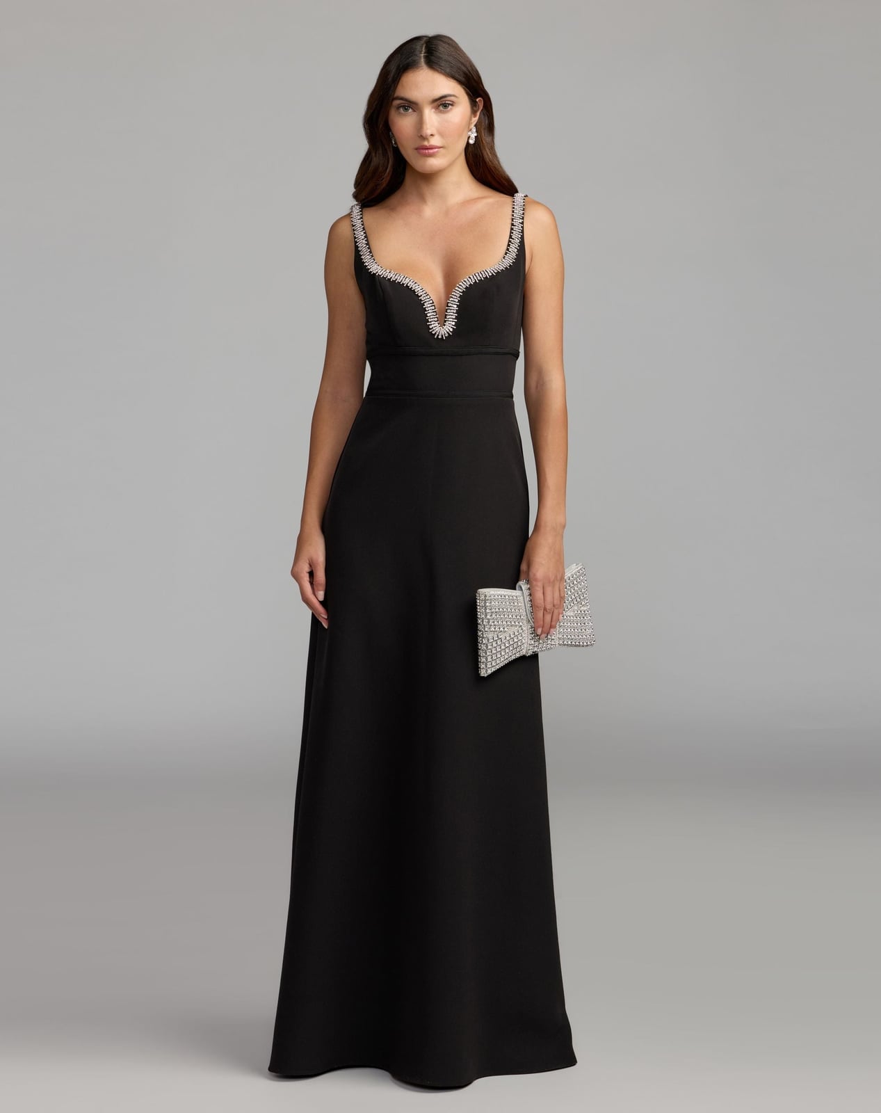 Black A-line Formal Dress with Embellished Neckline Black A-line Formal Dress with Embellished Neckline — Dinner Dress