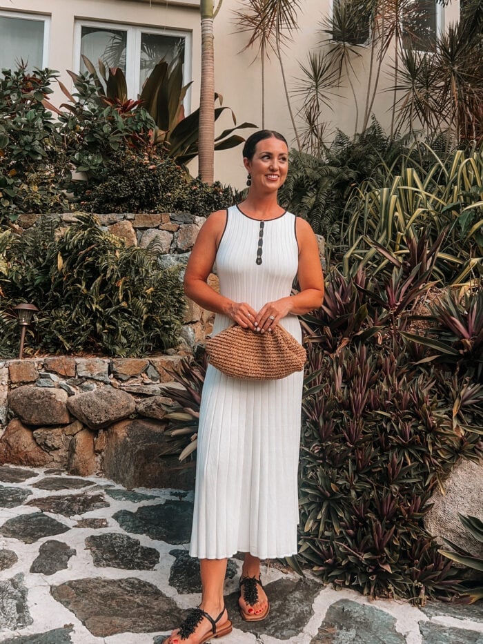 White Ribbed Knit Sleeveless Midi Dress White Ribbed Knit Sleeveless Midi Dress — Dinner Outfits