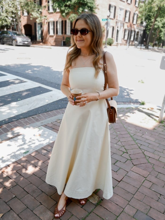 Strapless Off-White Midi Dress Strapless Off-White Midi Dress — Dinner Outfits