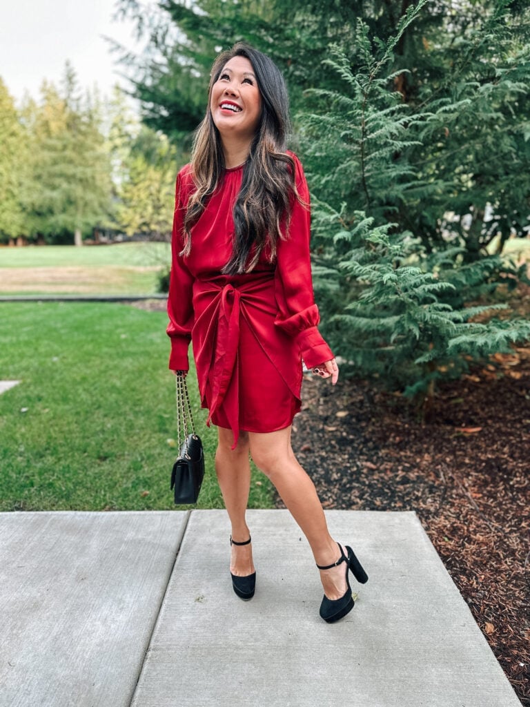 Red Long-Sleeved Wrap Dress Red Long-Sleeved Wrap Dress — Dinner Outfits