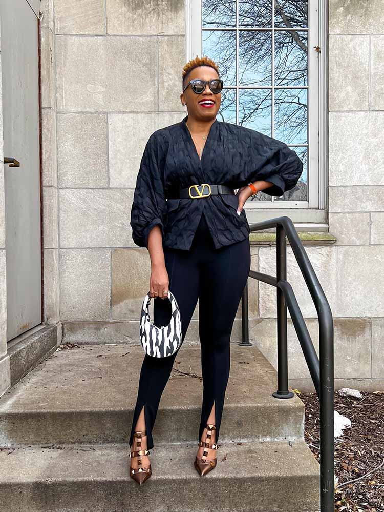Black Textured Kimono Jacket with Leggings Black Textured Kimono Jacket with Leggings — Dinner Outfits
