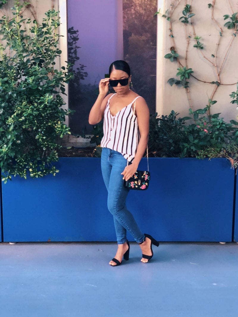 Striped Camisole With Skinny Jeans — Dinner Outfits Black Women