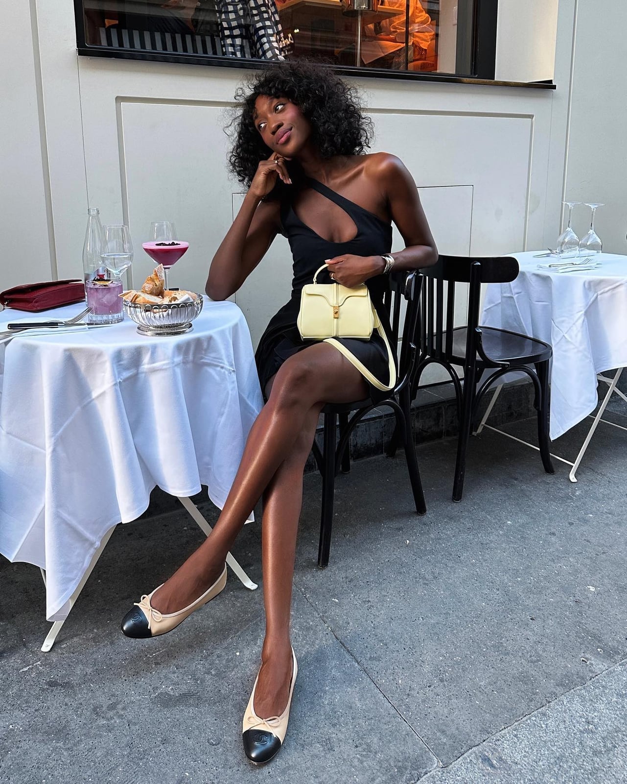 Asymmetrical Black Mini Dress With Yellow Bag — Dinner Outfits Black Women