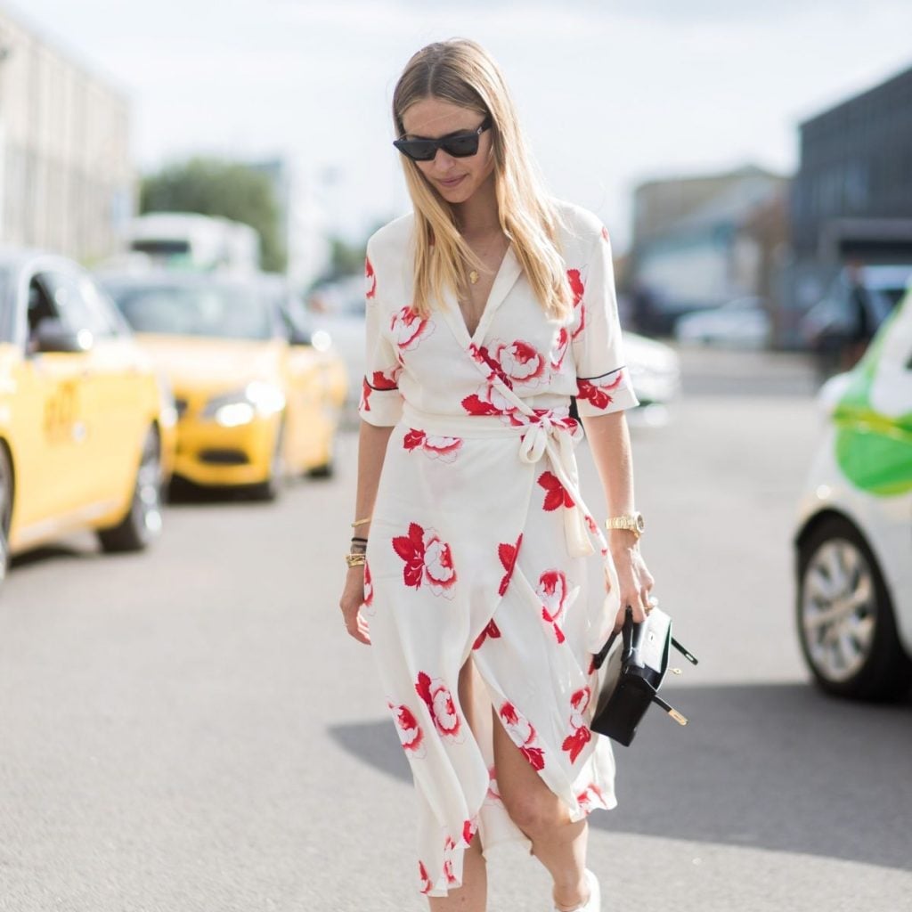 White Floral Print Wrap Dress — Dinner Outfits Classy