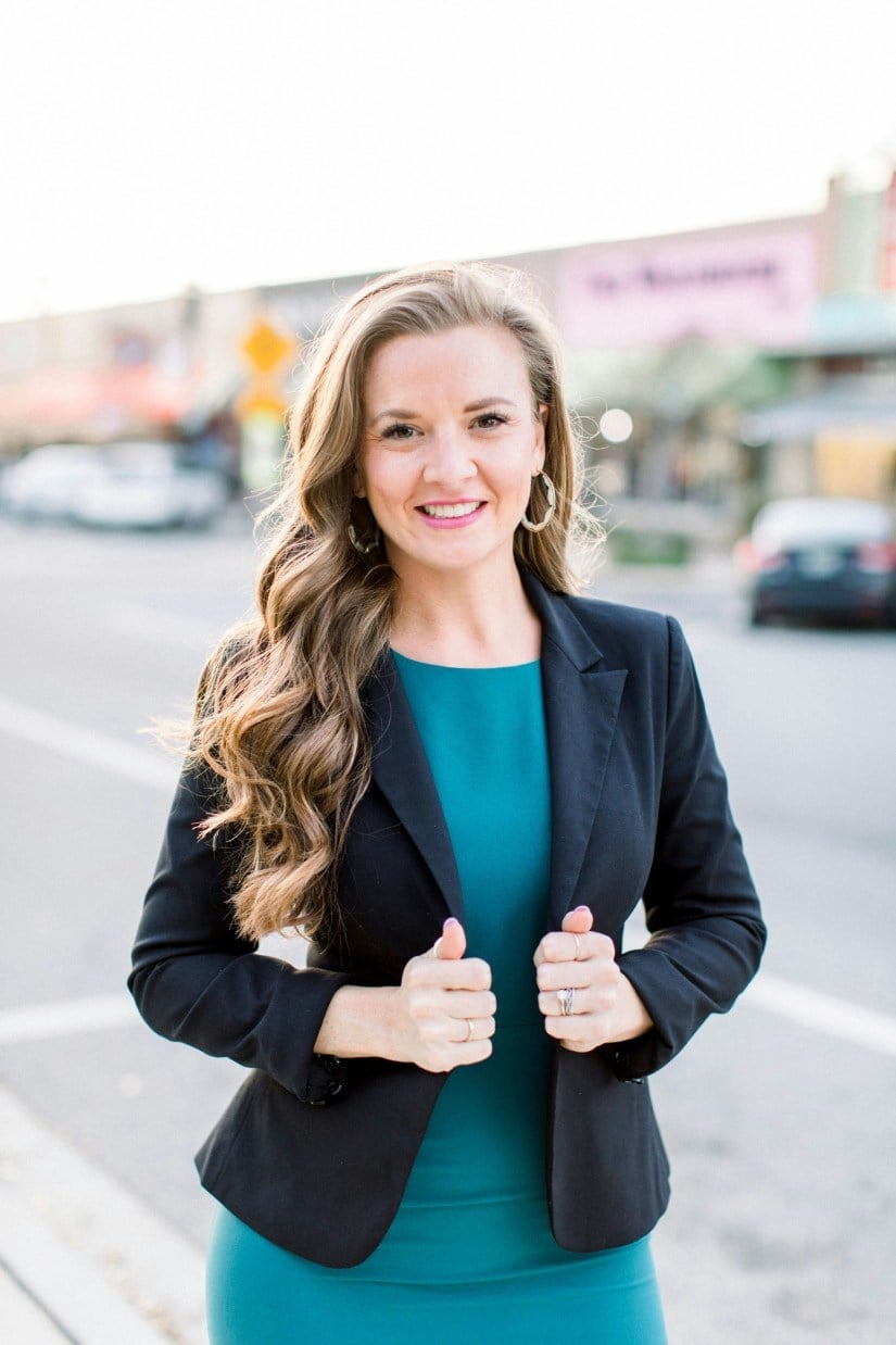 Teal Fitted Dress with Black Blazer — Dinner Outfits Classy
