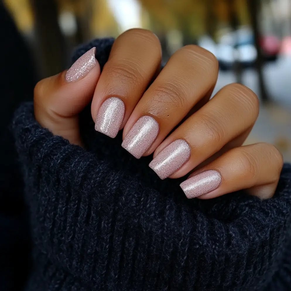 Short Square Pale Pink Silver Glitter Short Square Pale Pink Silver Glitter — Dip Powder Nails