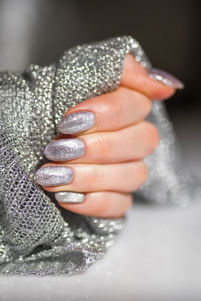 Medium Oval Dense Silver Glitter Sparkle Medium Oval Dense Silver Glitter Sparkle — Dip Powder Nails