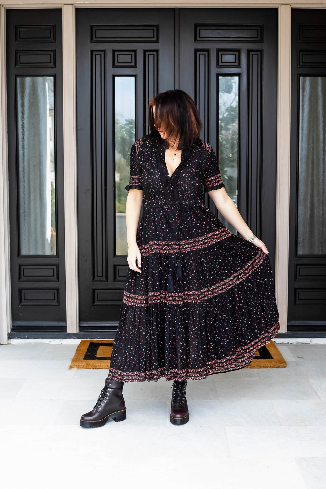 Tiered Maxi Dress and Biker Jacket — Doc Martens Outfits