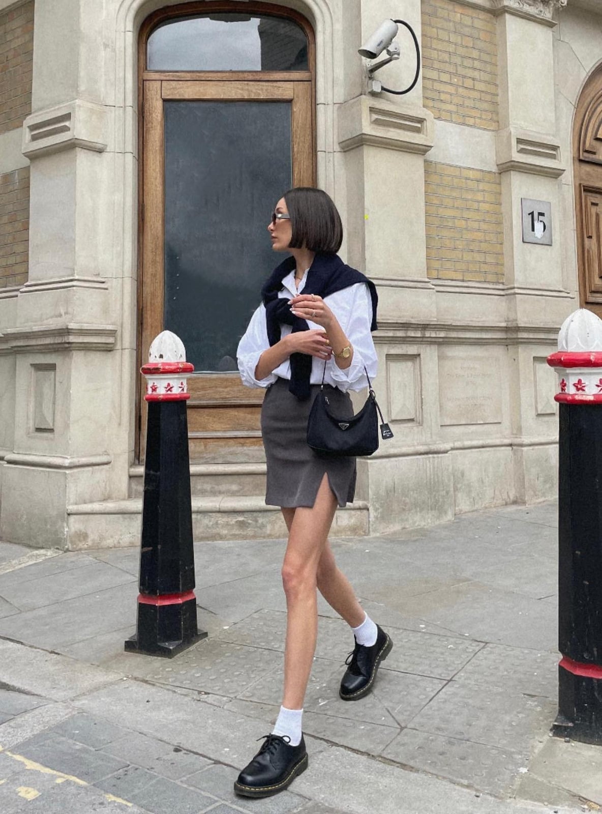 Gray Mini Skirt and Button-Down Shirt — Doc Martens Outfits