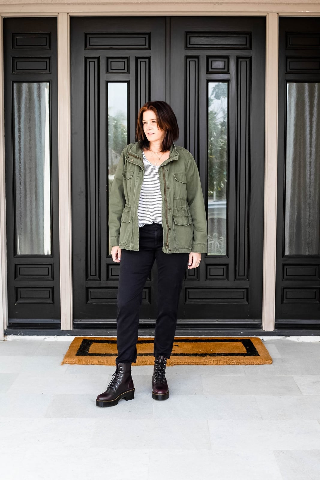Utility Jacket and Striped Tee Casual — Doc Martens Outfits