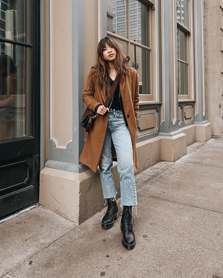 Longline Coat and Straight-Leg Jeans — Doc Martens Outfits