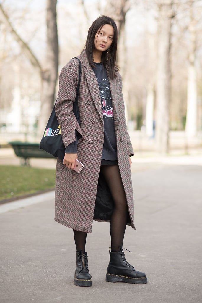 Plaid Coat and Sweatshirt Autumn Casual — Doc Martens Outfits